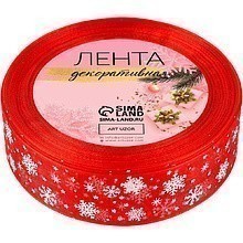 Лента капроновая декоративная "Снежинки", 25 мм, 23±1 м, красный, белый