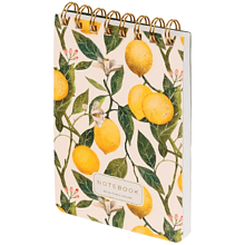 Блокнот "Flora. Paradise. Lemons", В6, 100 листов, линейка, спираль сверху, белый, желтый