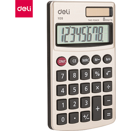 Калькулятор карманный Deli "Easy 1120", 8-ми разрядный, металл, золотой, черный - 2