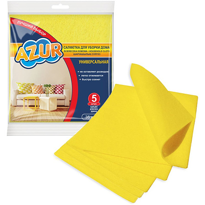 Салфетка универсальная вискозная "Azur. Домашняя", 35x30 см, желтый, 5 шт./уп. - 2