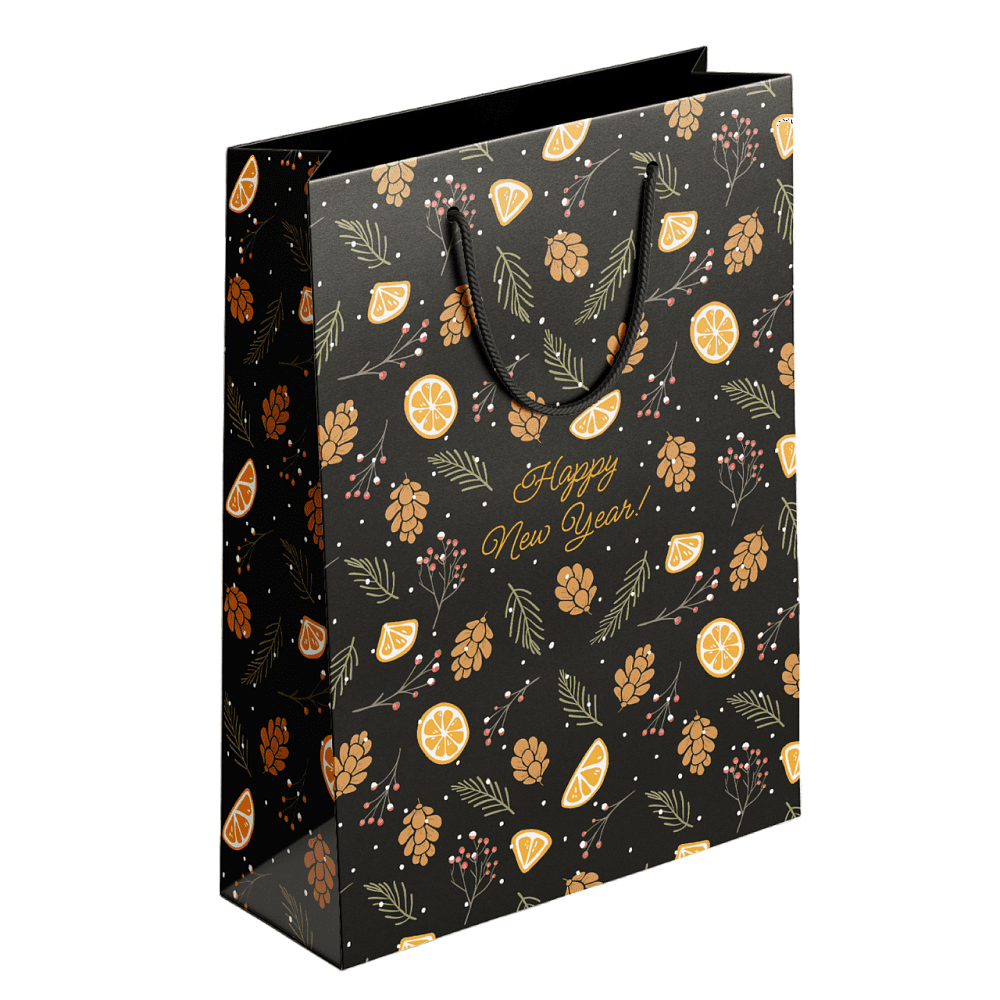 Пакет бумажный подарочный "Шишки", 32х49х12 см, черный