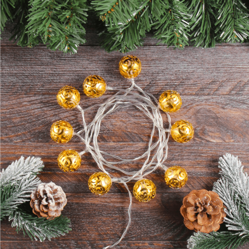 Гирлянда электрическая LED "Нить" с насадками "Ажурный шар", 2 м, тепло-белый - 4