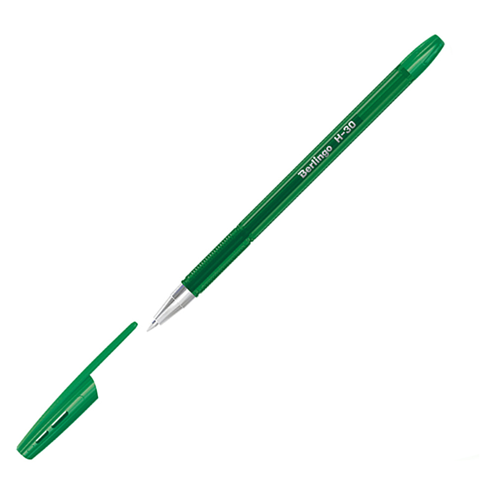 Ручка шариковая Berlingo "H-30", 0,7 мм, прозрачный, стерж. зеленый