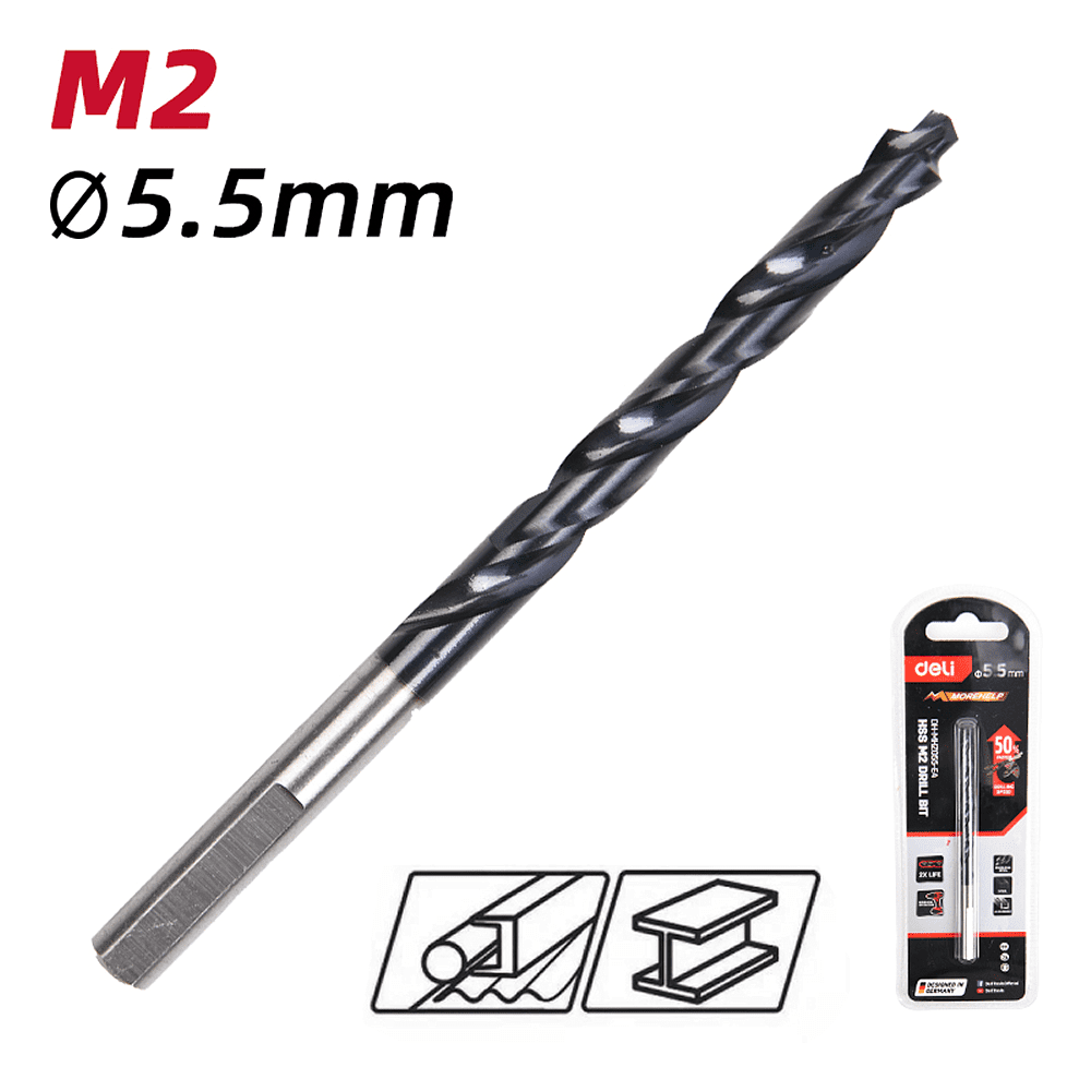 Сверло по металлу Deli RS EDH-MHZ055-E4, 5.5 мм, DIN 338, HSS-TiN - 2 Сверло по металлу Deli RS EDH-MHZ055-E4, 5.5 мм, DIN 338, HSS-TiN - 2