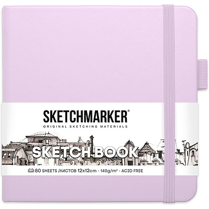 Скетчбук "Sketchmarker", 12x12 см, 140 г/м2, 80 листов, фиолетовый пастельный