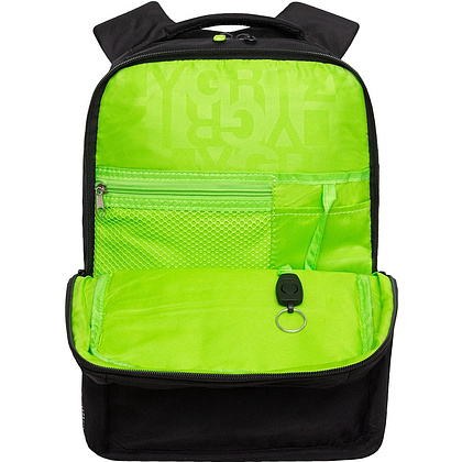 Рюкзак школьный "Never give up" с карманом для ноутбука, черный, салатовый - 3