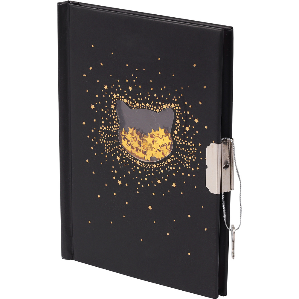 Книга записная "Золотая кошка", А6, 56листов, линейка, черный, золотой