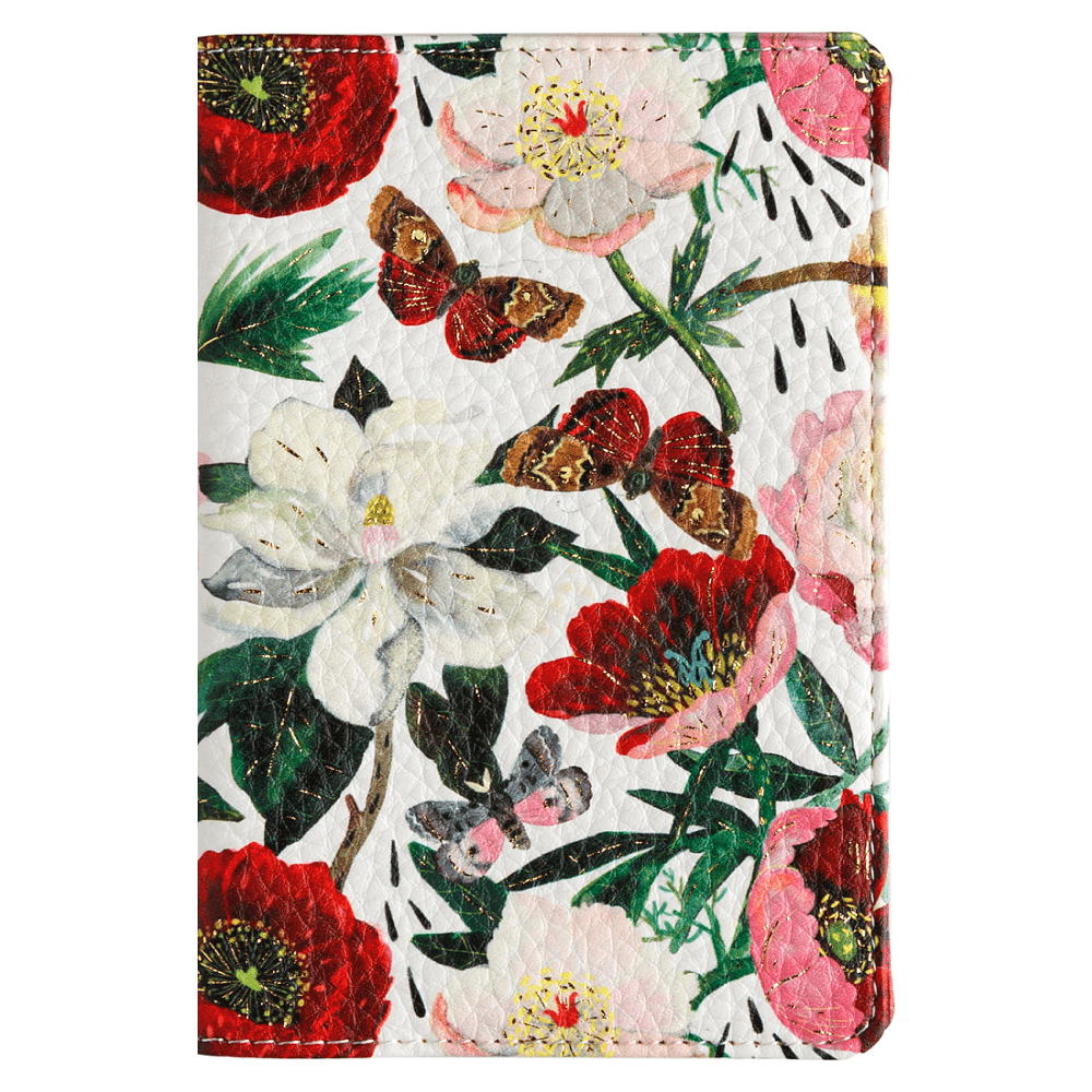 Обложка для паспорта "Flora. Пионы", кожзам., белый, красный