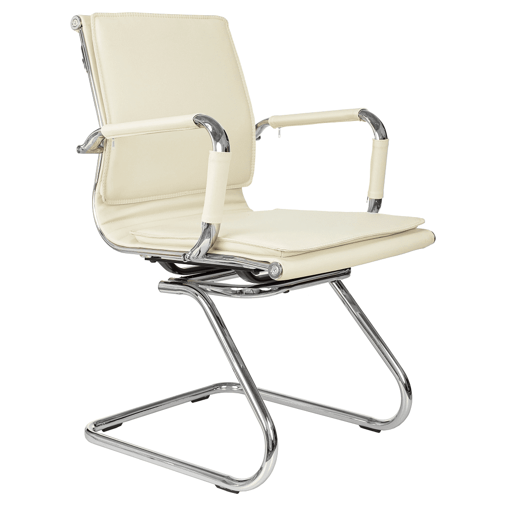 Кресло на полозьях "Бюрократ Ch-993-Low-V", экокожа, слоновая кость, металл хром