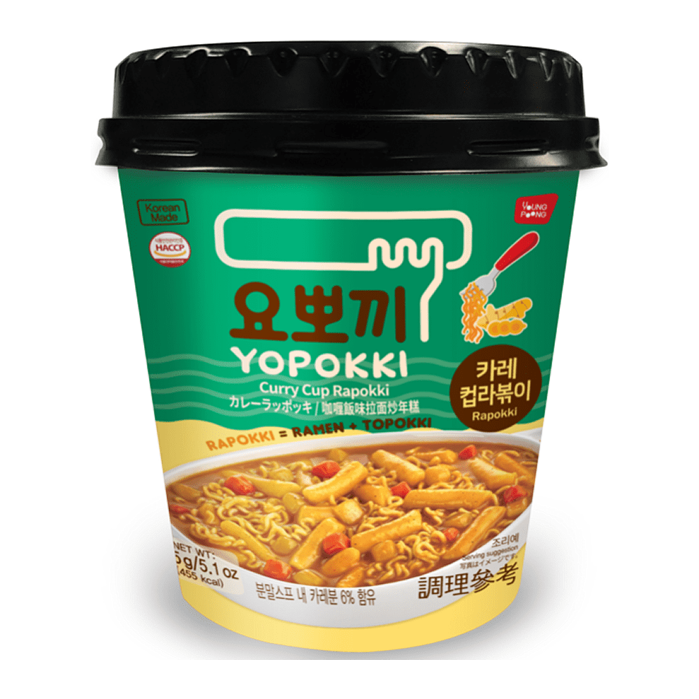 Рамен с рисовыми палочками "Yopokki. Curry Cup Rapokki" с соусом карри, 145 гр