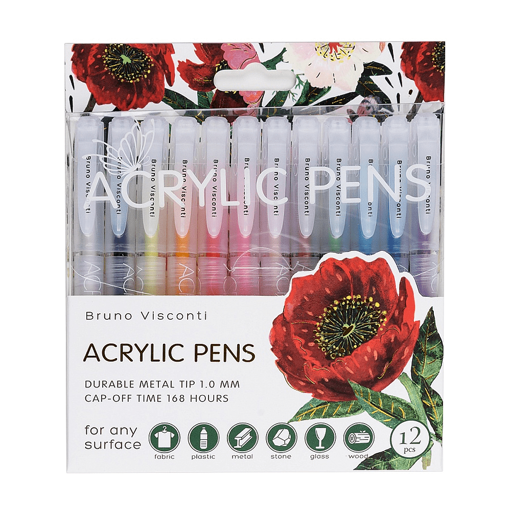 Набор ручек акриловых "Flora. Пионы", шариковые, 1 мм., пластик, 12 штук