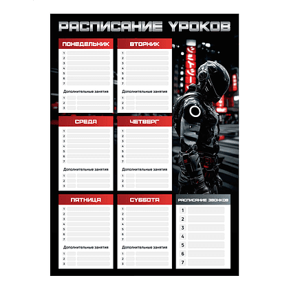Расписание уроков "Гонщик в шлеме", А3, черный, красный