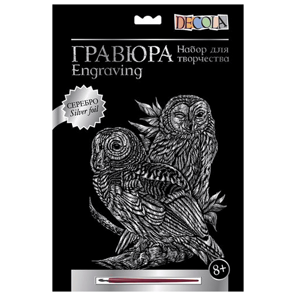 Набор для творчества "Совы", 21х29.7 см, гравюра, серебро