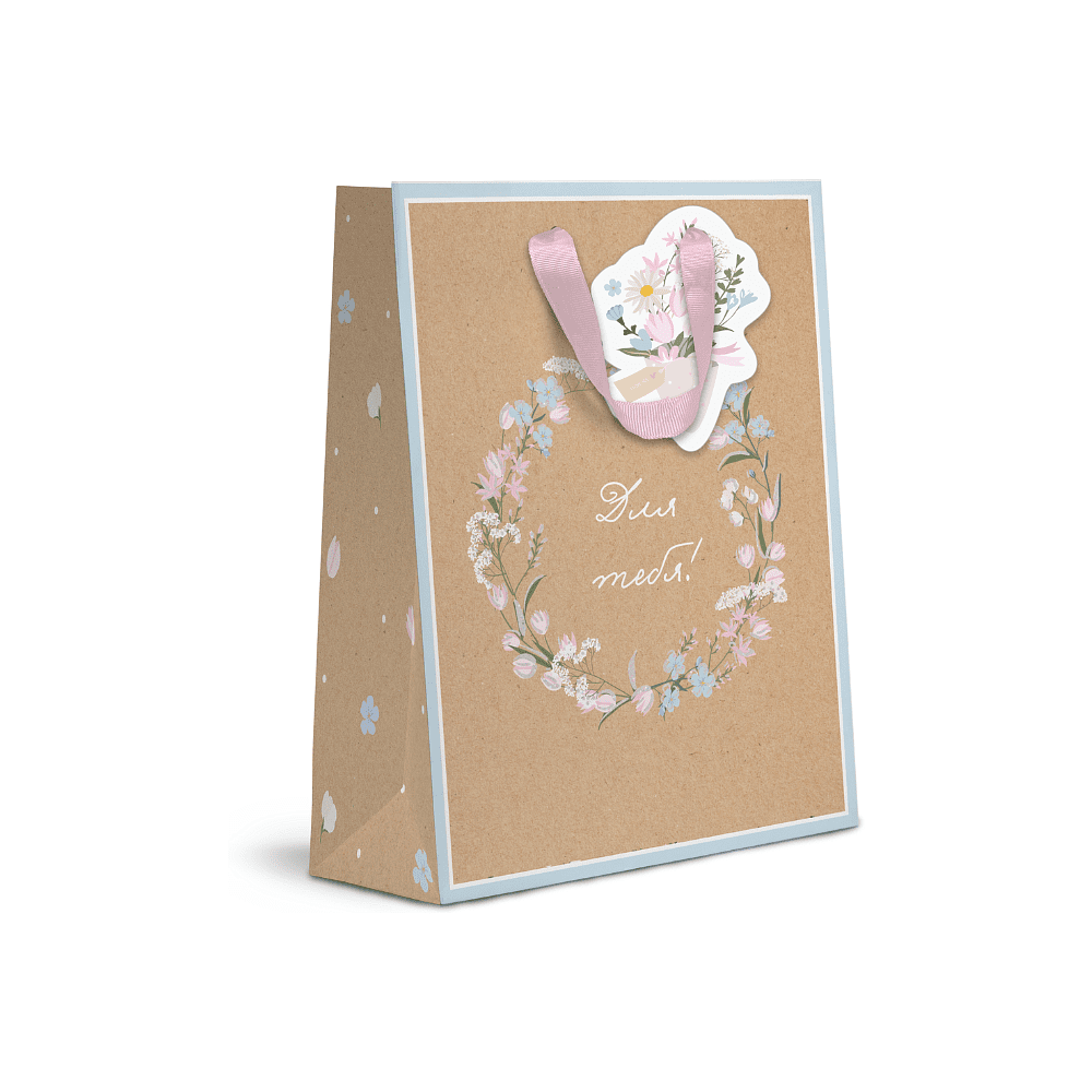 Пакет бумажный подарочный "Spring Flowers", 18х23х10 см, крафт, ассорти - 5