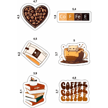 Набор наклеек объемных "Кофейные #2", А6, 1 лист, 6 шт