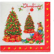 Салфетки бумажные "Елочки с подарками", 20 шт, 33x33 см, разноцветный