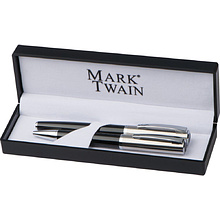 Набор "Mark Twain 1075903" ручка шариковая автоматическая и роллер, черный, серебристый
