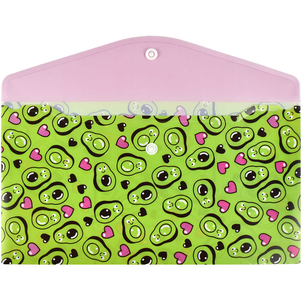 Папка-конверт на кнопке "Авокадо паттерн", А5, зеленый, розовый - 2