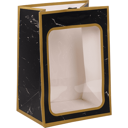 Пакет бумажный подарочный "232240", 18х25х13 см, с окном, черный