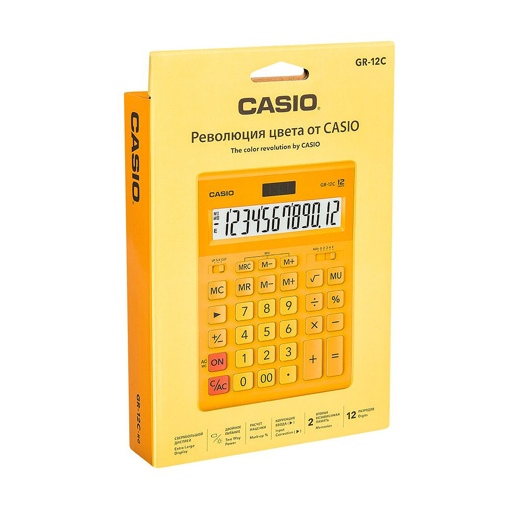 Калькулятор настольный Casio "GR-12", 12-разрядный, оранжевый - 2