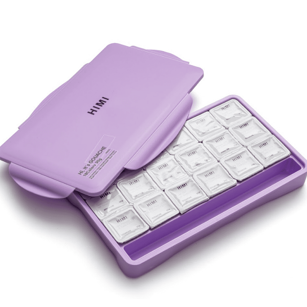 Краски гуашевые "Himi Jelly Cup. Pastel colors", 18 цветов, кювета, фиолетовый футляр - 3