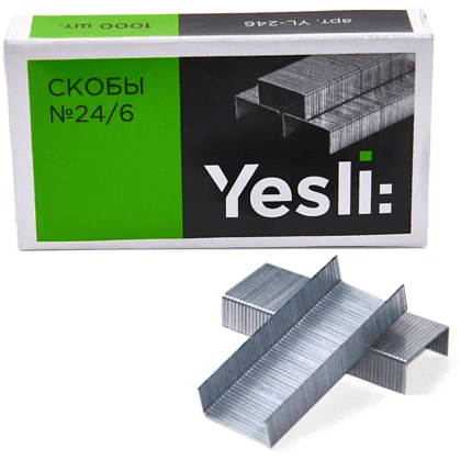 Скоба "Yesli:", 24/6, 1000 шт, металлик, -30% - 2