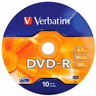 Диск Verbatim,  DVD+R, 4.7 гб, пэт-упаковка, 10 шт