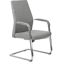 Кресло на полозьях Бюрократ "_JONS-LOW-V", натуральная кожа, серый, металл хром