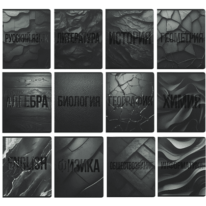 Набор тетрадей предметных "Black textures", А5, 48 листов, клетка, линейка, ассорти, 12 школьных предметов - 2