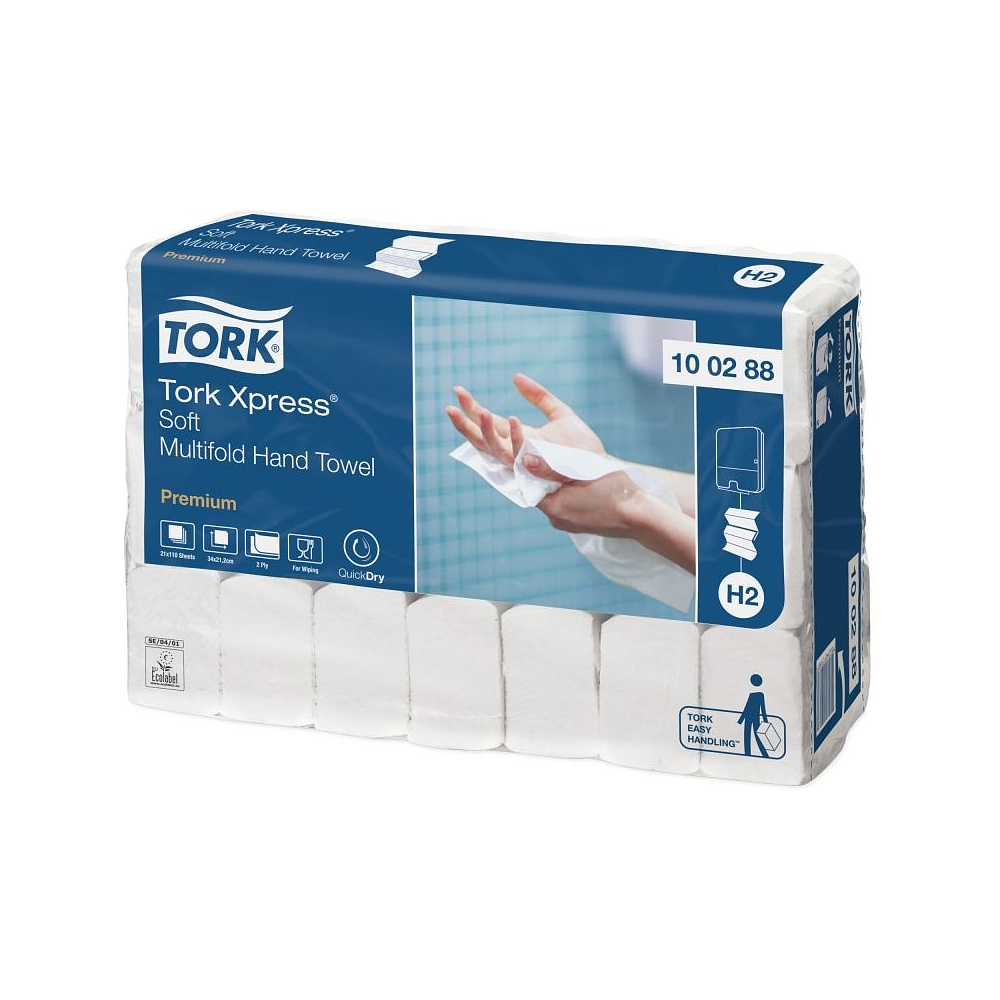 Полотенца бумажные "Tork H2 Premium", Multifold-сложение, 2 слоя, 110 листов