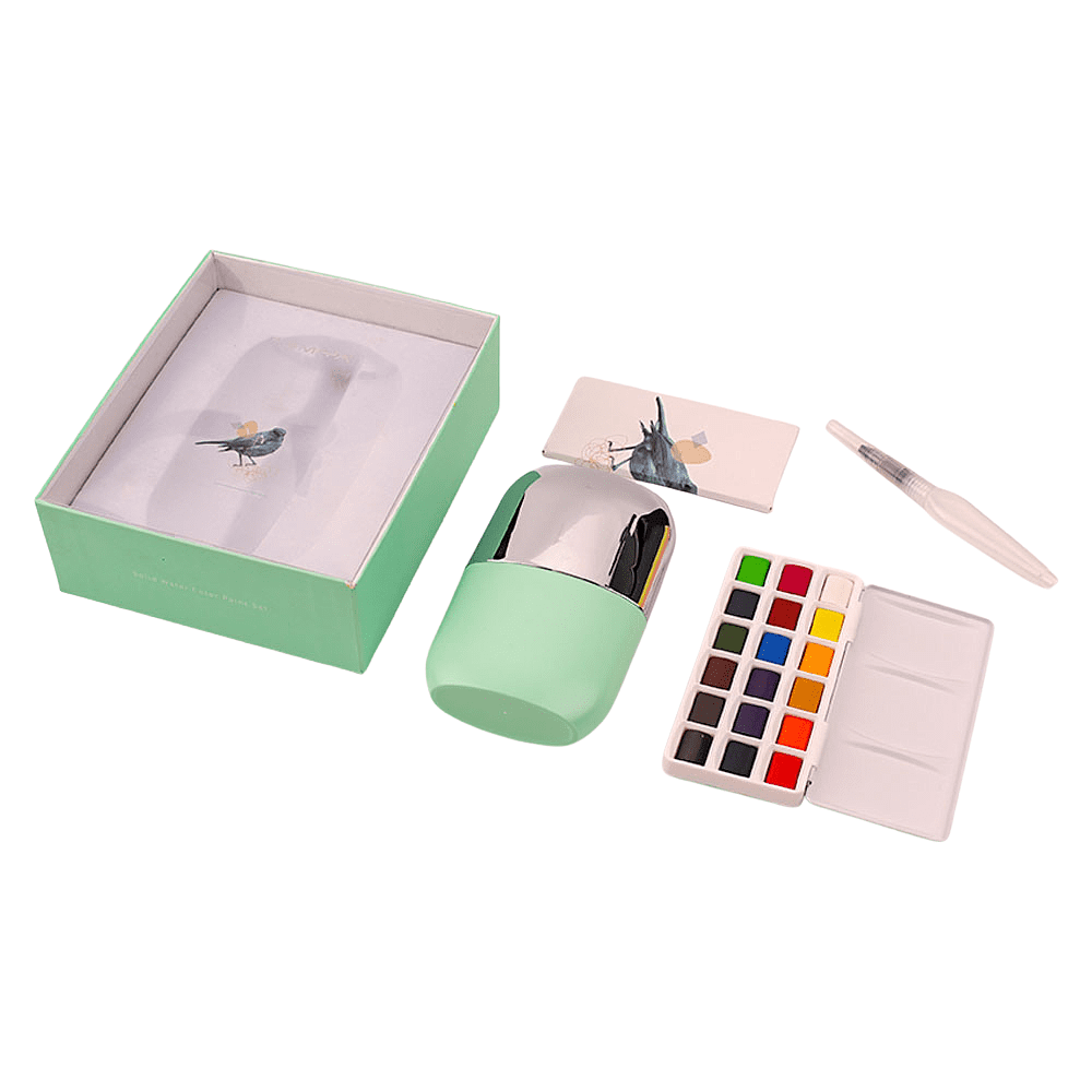 Набор для рисования акварелью "Himi Miya" (краски 18 цветов, кисть, бумага, стакан), зеленый футляр