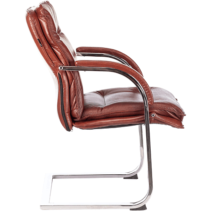 Кресло на полозьях "Бюрократ T-9927SL-LOW-V", натуральная кожа, светло-коричневый, металл хром - 3