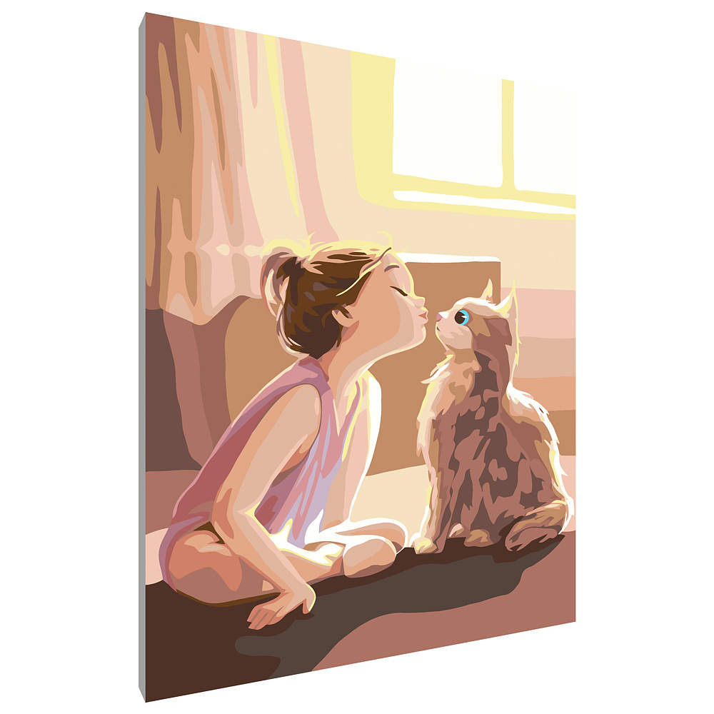 Картина по номерам "Девочка с котиком"