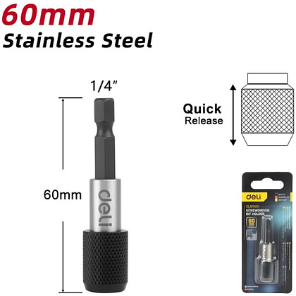 Держатель бит (насадок) Deli YS EDL107401, магнитный, набор 2 шт., 60мм, 1/4", с фиксатором - 10 Держатель бит (насадок) Deli YS EDL107401, магнитный, набор 2 шт., 60мм, 1/4", с фиксатором - 10