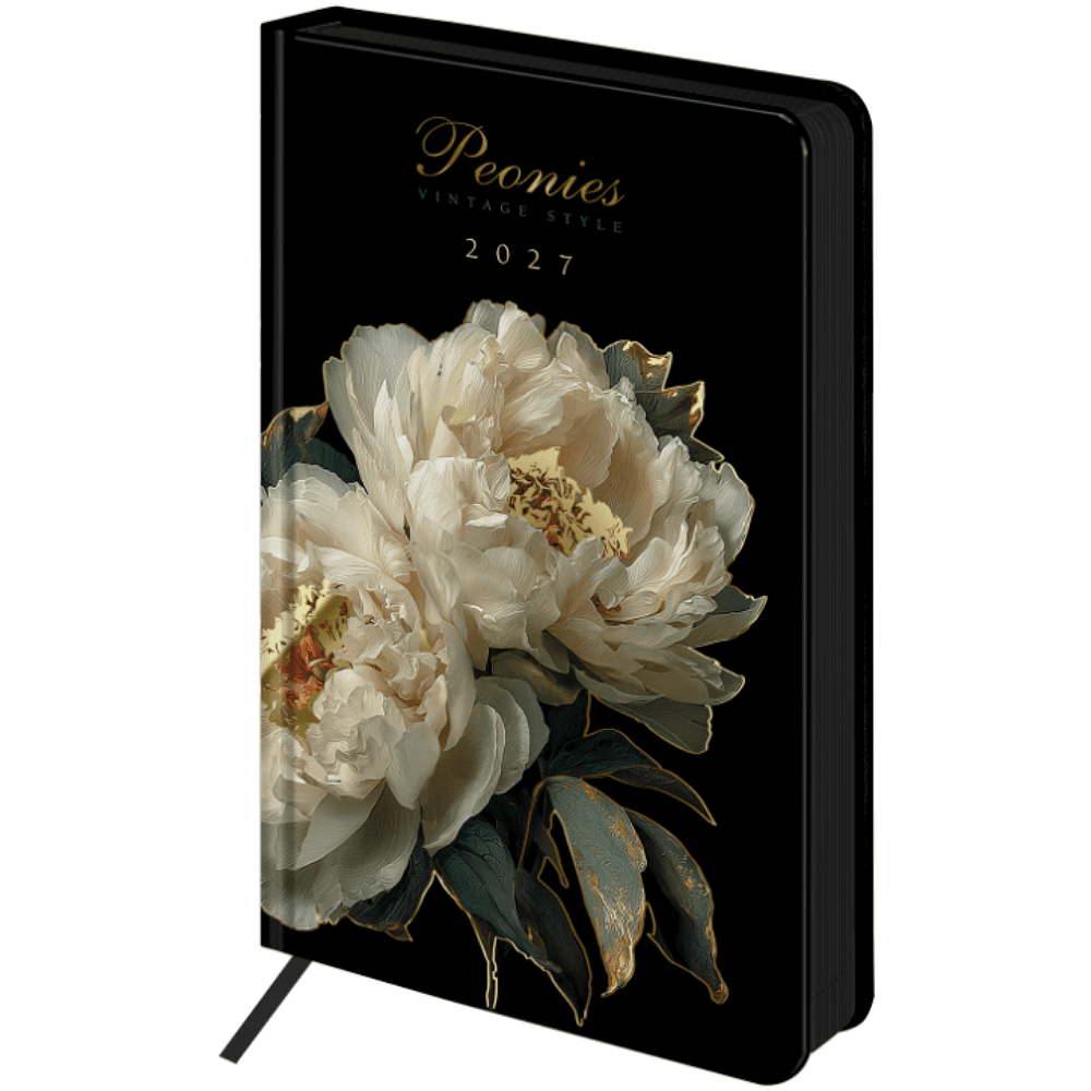 Ежедневник датированный "Vista. Midnight Peonies" на 2027 год, А5, 352 страницы, черный - 2