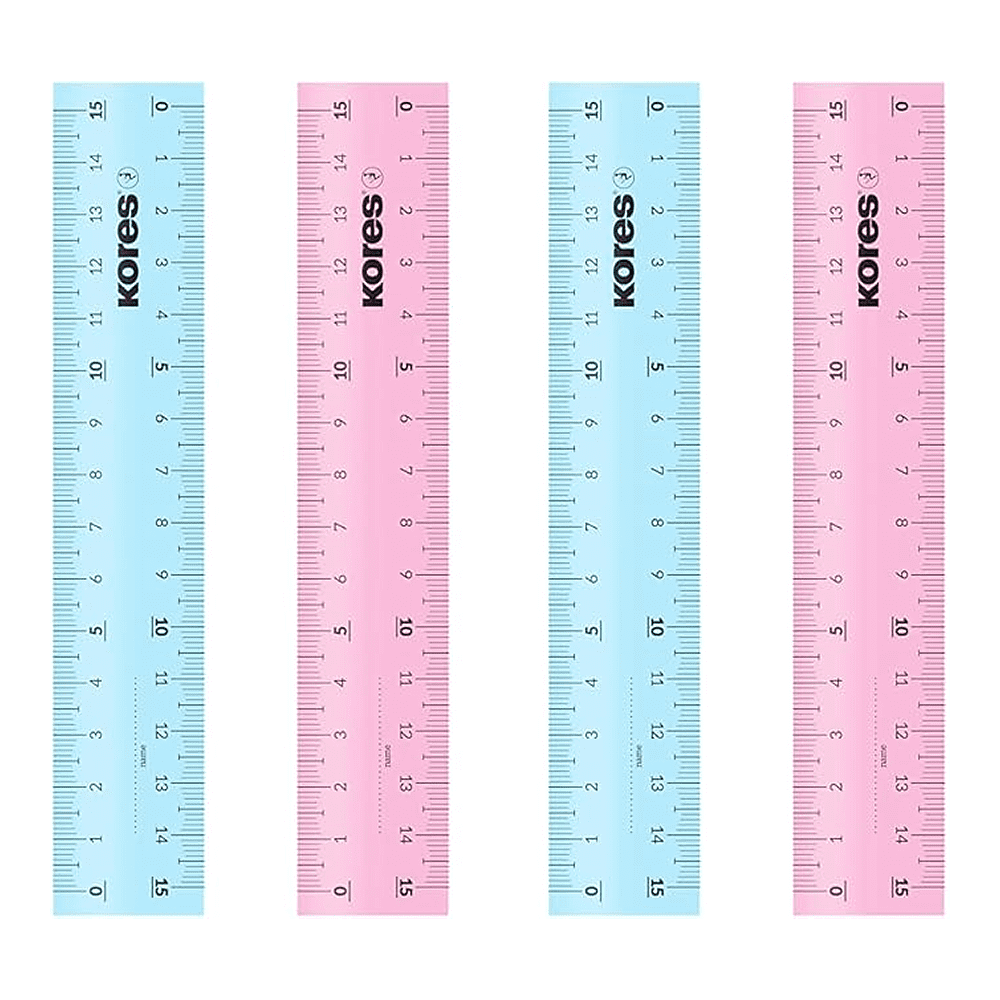 Линейка "Kores", 15 см, пластик, ассорти