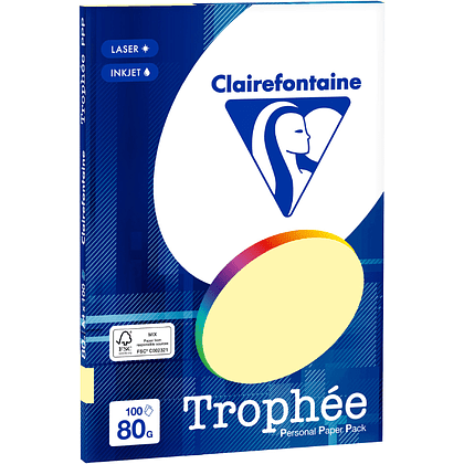 Бумага цветная "Trophée", А4, 100 листов, 80 г/м2, светло-желтый