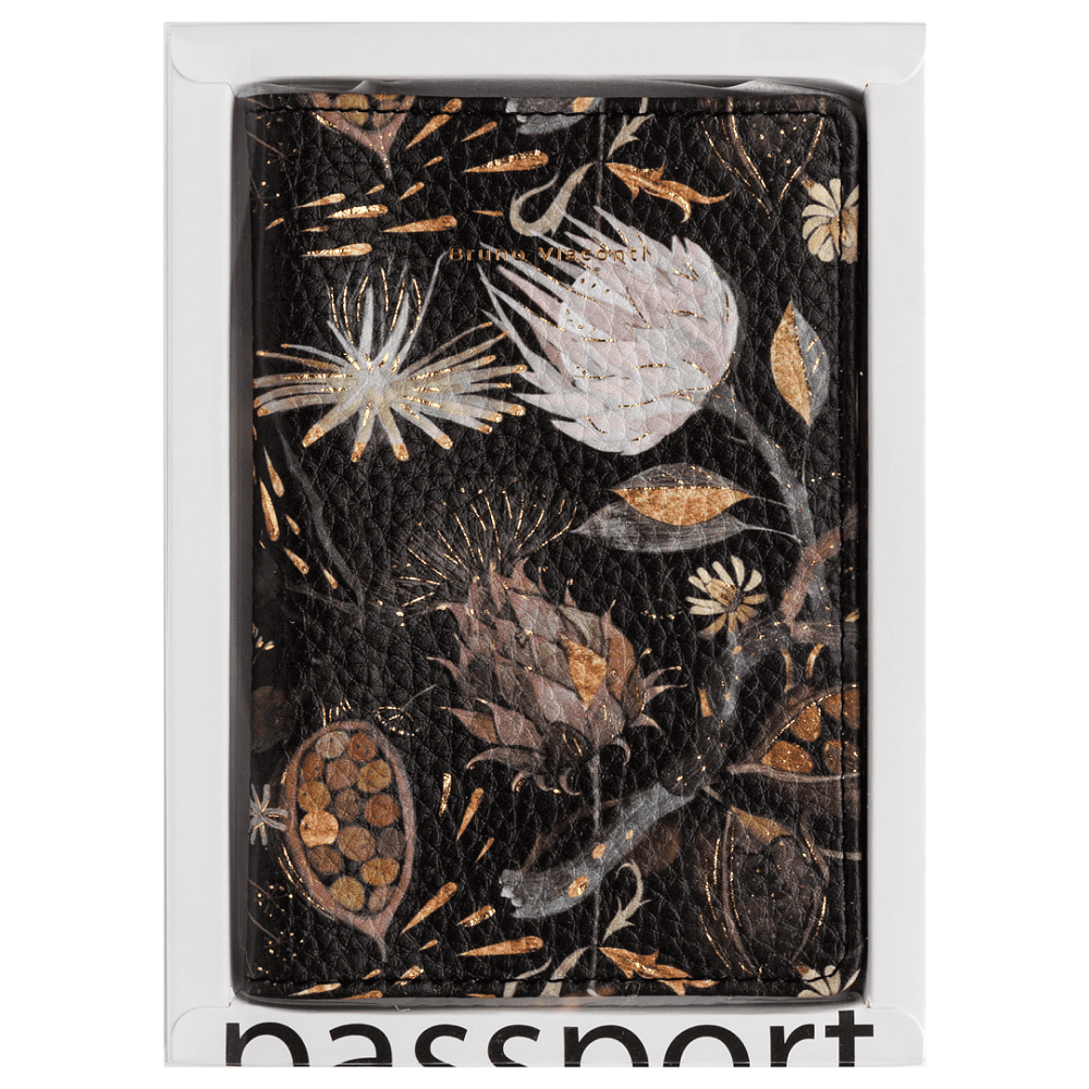 Обложка для паспорта "Flora. Ночные цветы", кожзам., черный