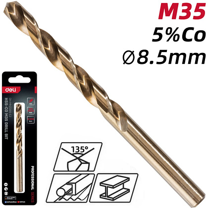 Сверло по металлу Deli RS EDH-MHZ085-E2, 8.5 мм, DIN 338, HSCo 5% - 2 Сверло по металлу Deli RS EDH-MHZ085-E2, 8.5 мм, DIN 338, HSCo 5% - 2