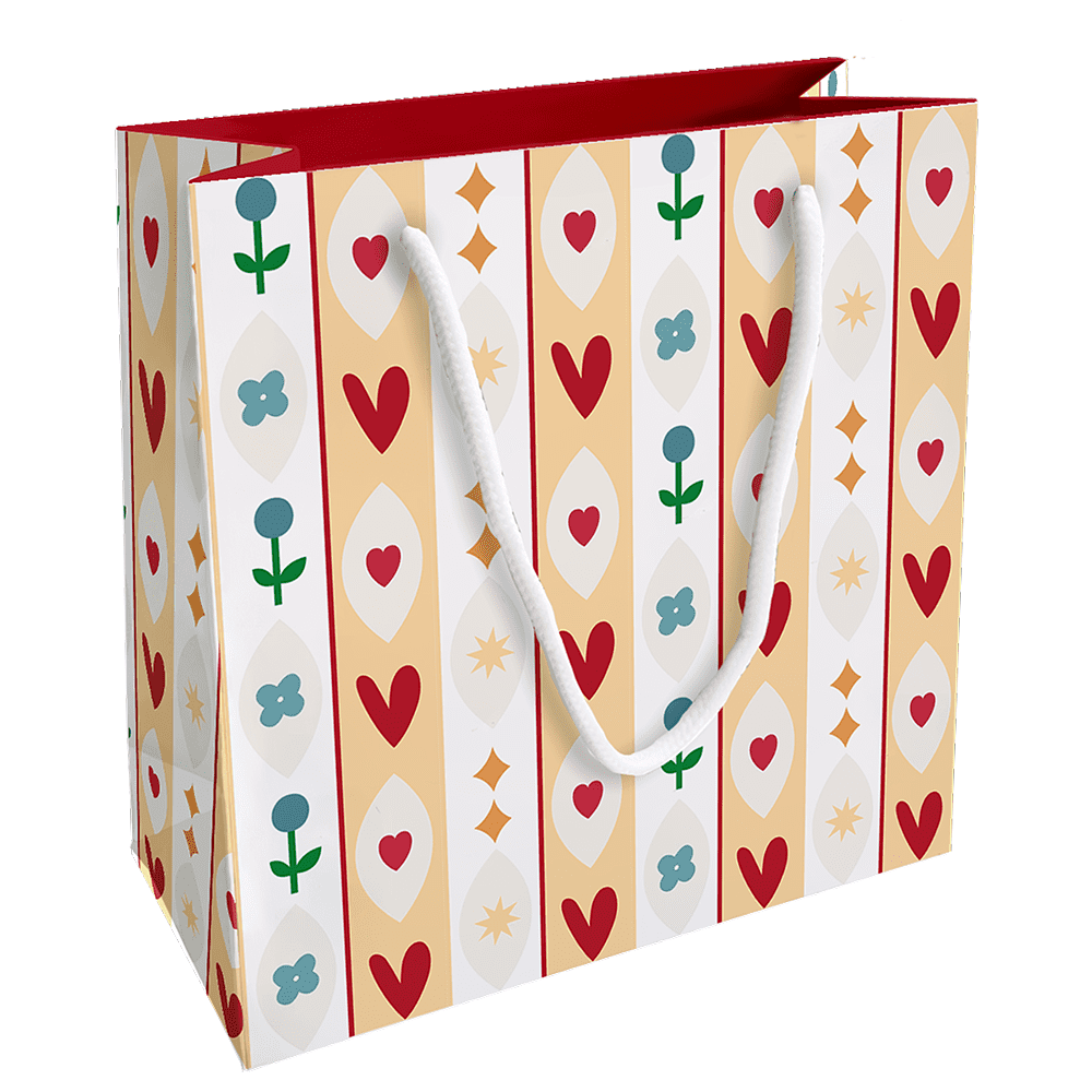 Пакет бумажный подарочный "Folk. Сердечки", 20х20х8 см, белый