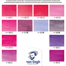 Набор красок акварельных "Van Gogh", розовые/фиолетовые оттенки, 12 цветов