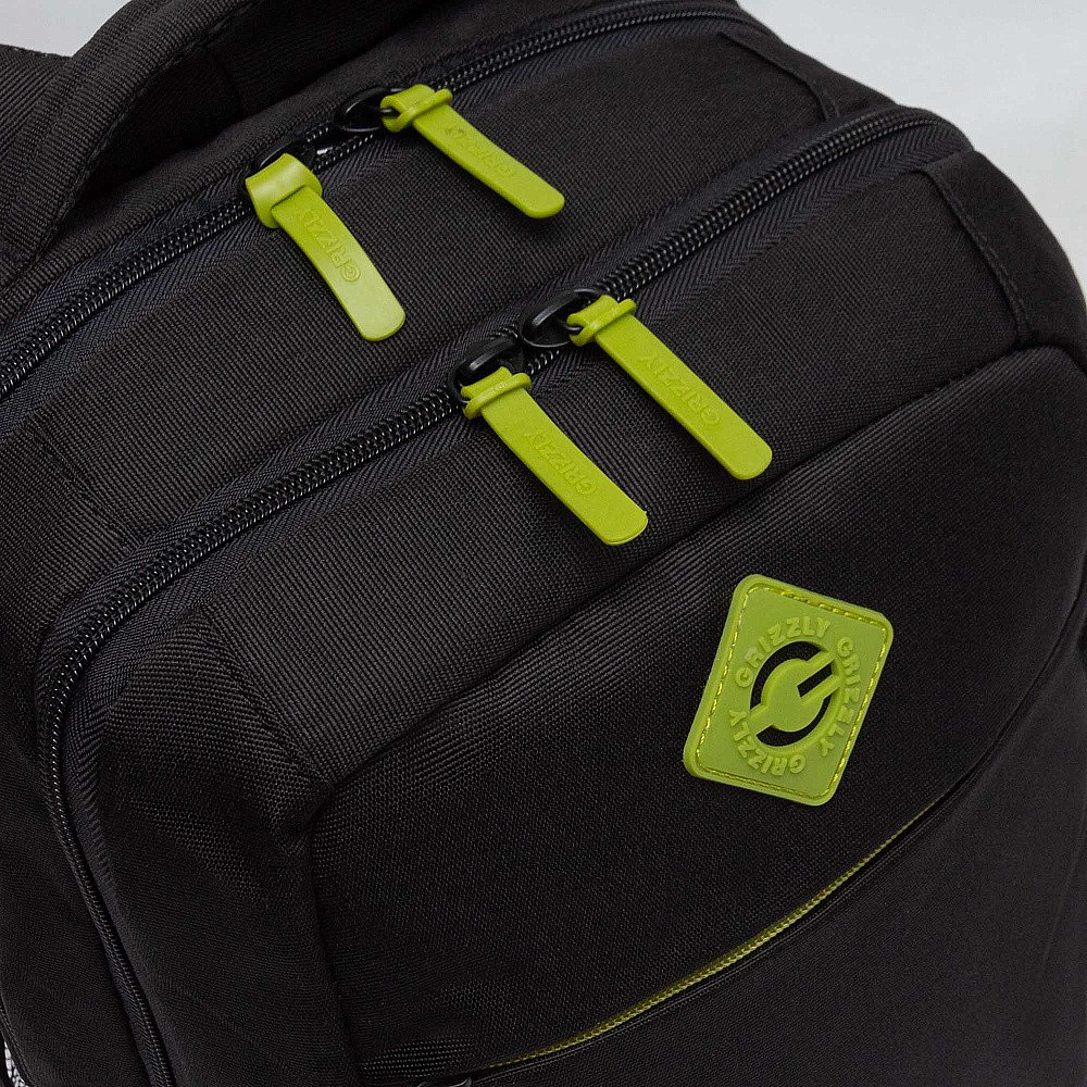 Рюкзак школьный "Greezly" с карманом для ноутбука, черный, салатовый - 5