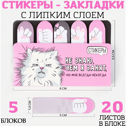 Бумага для заметок на клейкой основе "Не знаю чем я занят, но мне всегда некогда", 80x55 мм, 20 листов, розовый