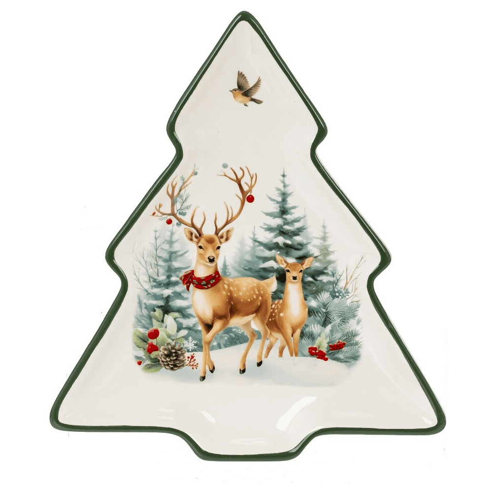 Блюдо керамическое "Олени", 20х23 см, разноцветный