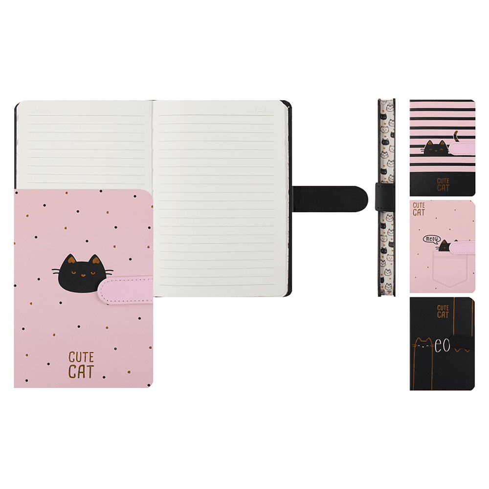 Книга записная "Meow", А5, 130х190 мм, 128 листов, линейка, на магните, ассорти