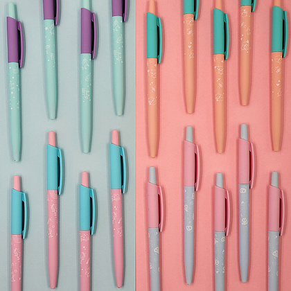Ручка шариковая автоматическая "HappyClick. Зефирные животные. Панды", 0.5 мм, розовый, голубой, стерж. синий - 5