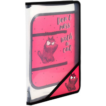 Папка для труда "Крэйзи кот", А4, на молнии, розовый, черный