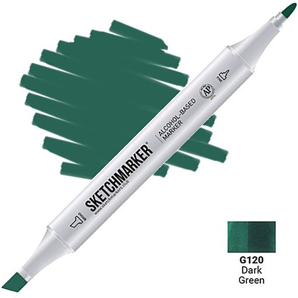 Маркер перманентный двусторонний "Sketchmarker", G120 зеленый темный