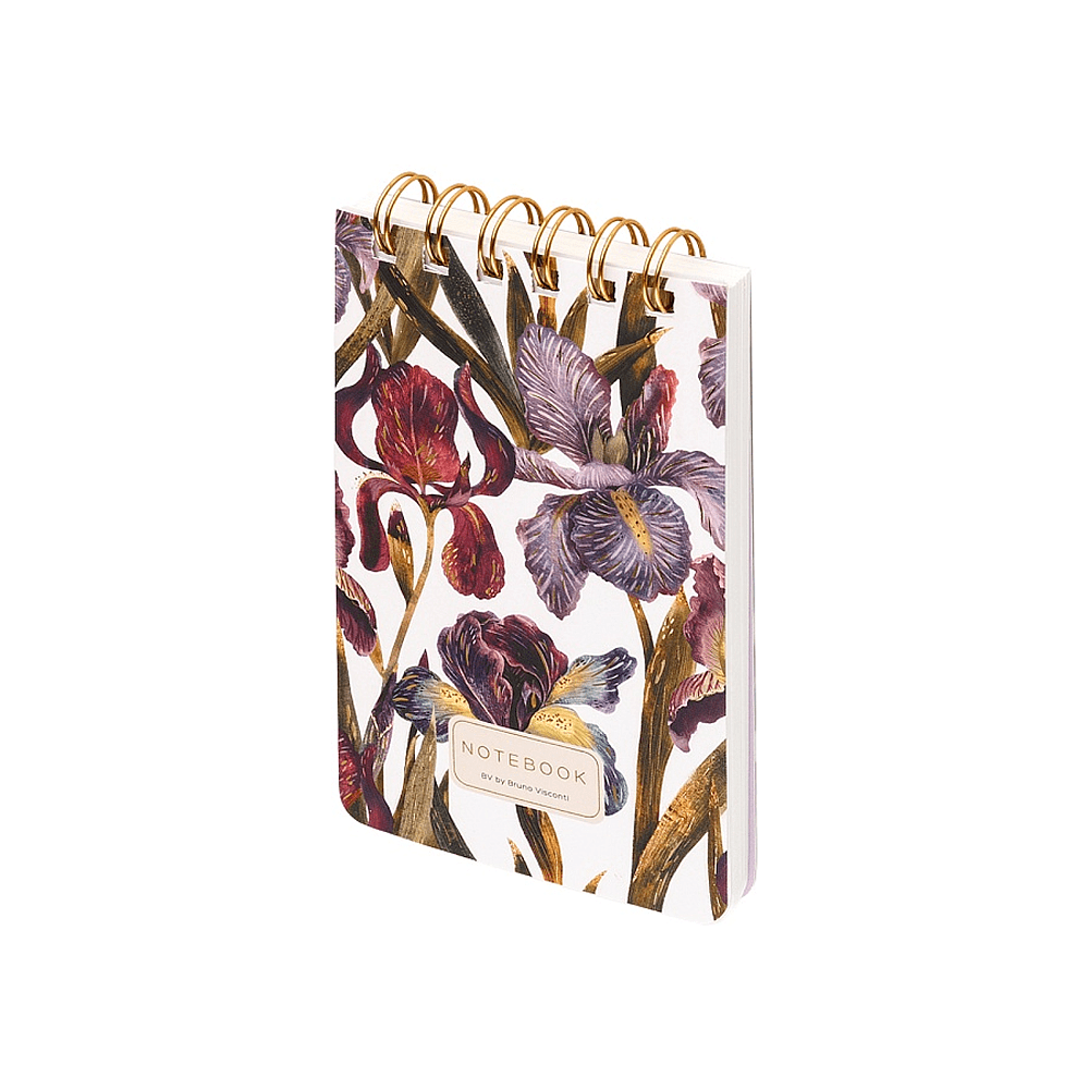 Блокнот "Flora. Ирисы", В6, 100 листов, линейка, спираль сверху, белый, фиолетовый