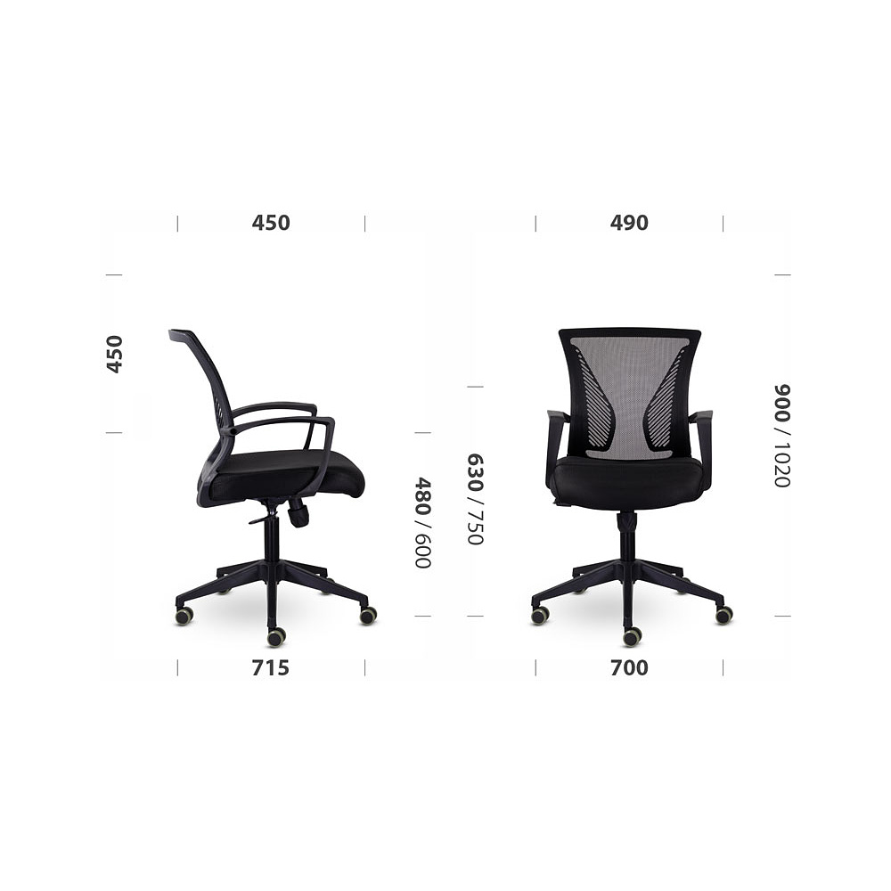 Кресло для персонала Энжел СН-800 "СР TW-01/Е11-К", ткань, сетка, пластик, черный - 6